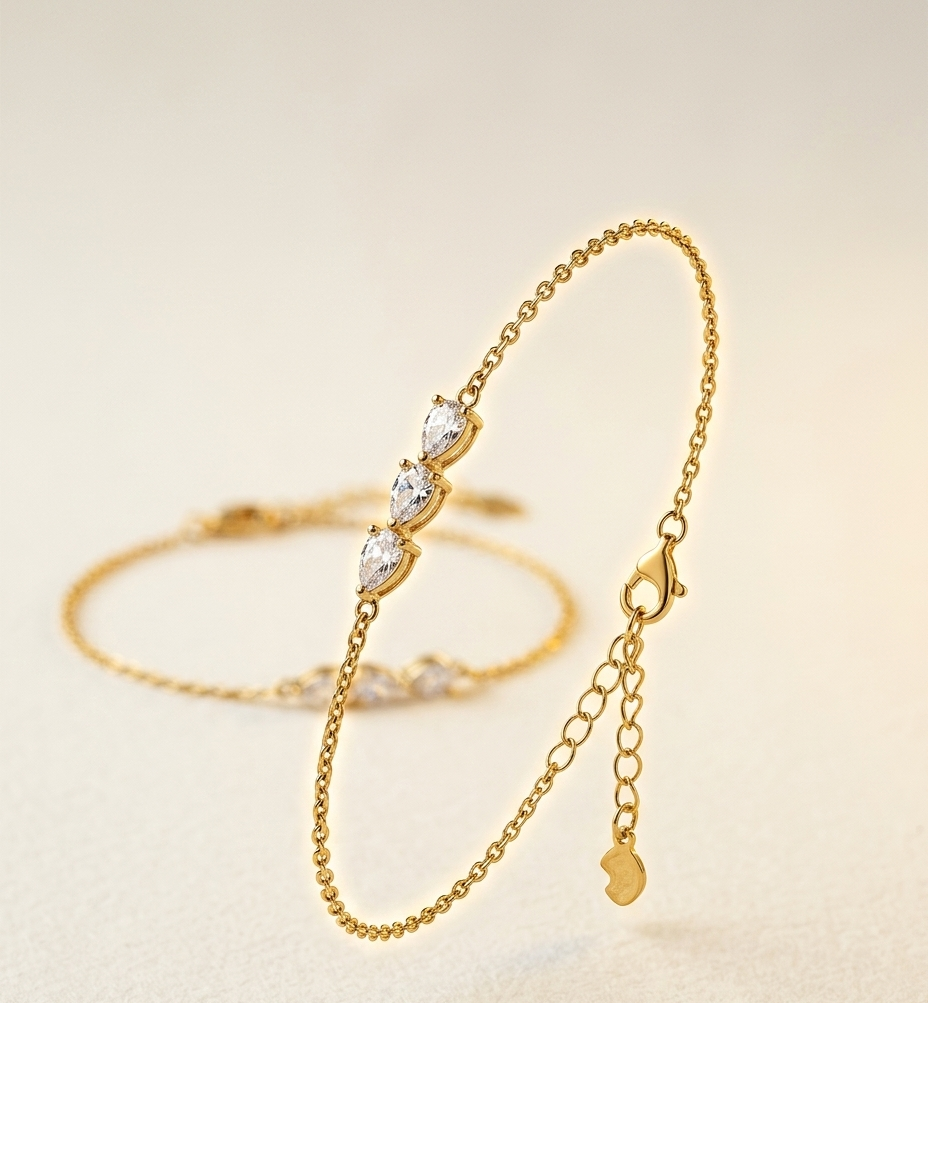 Triple Heart Crystal Gold Bracelet for Women