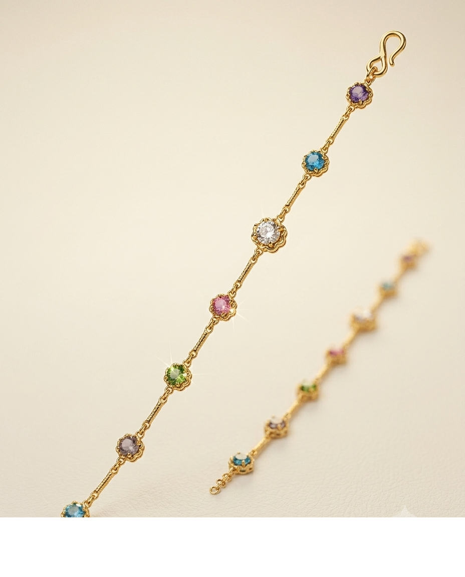 Multicolor Gemstone Gold Bracelet for Women