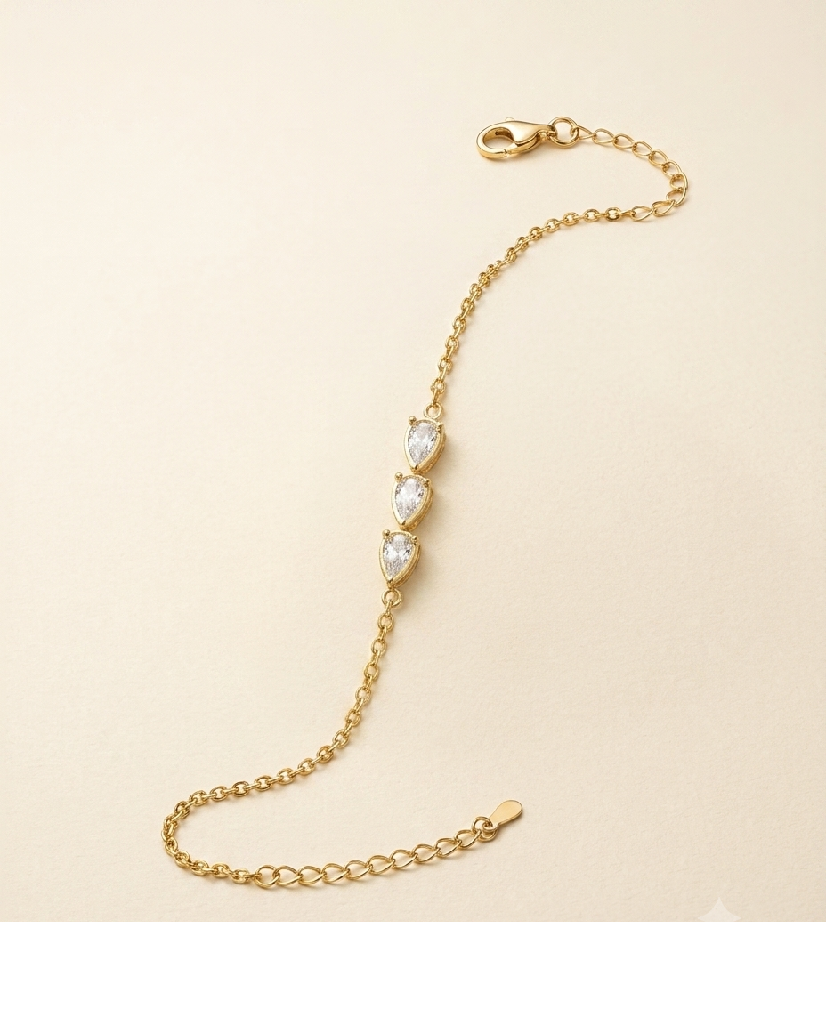 Triple Heart Crystal Gold Bracelet for Women