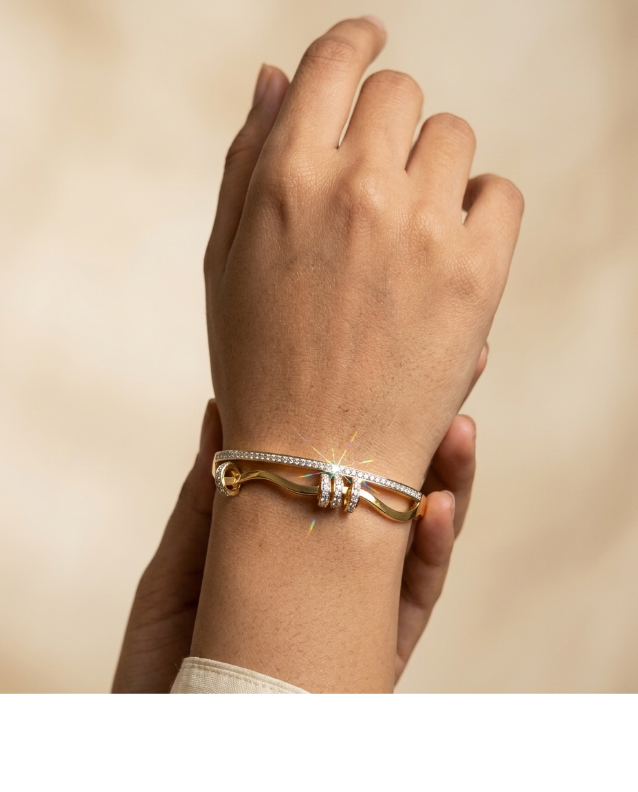 Crystal Embellished Gold Open Cuff Bangle for Women