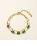 Emerald Green Rectangular Stone Gold Bracelet for Women