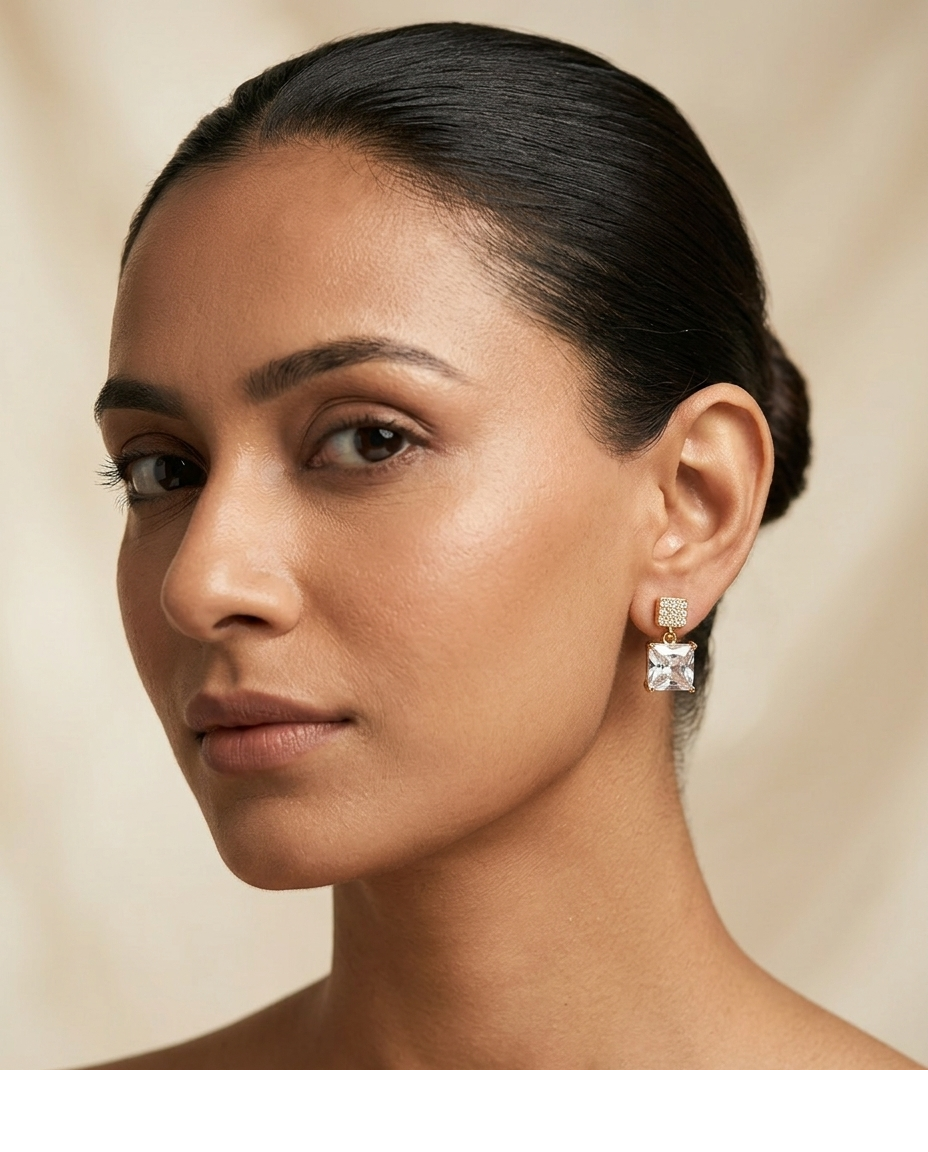 Celestia Princess Cut CZ Gold Plated Drop Earrings for Women