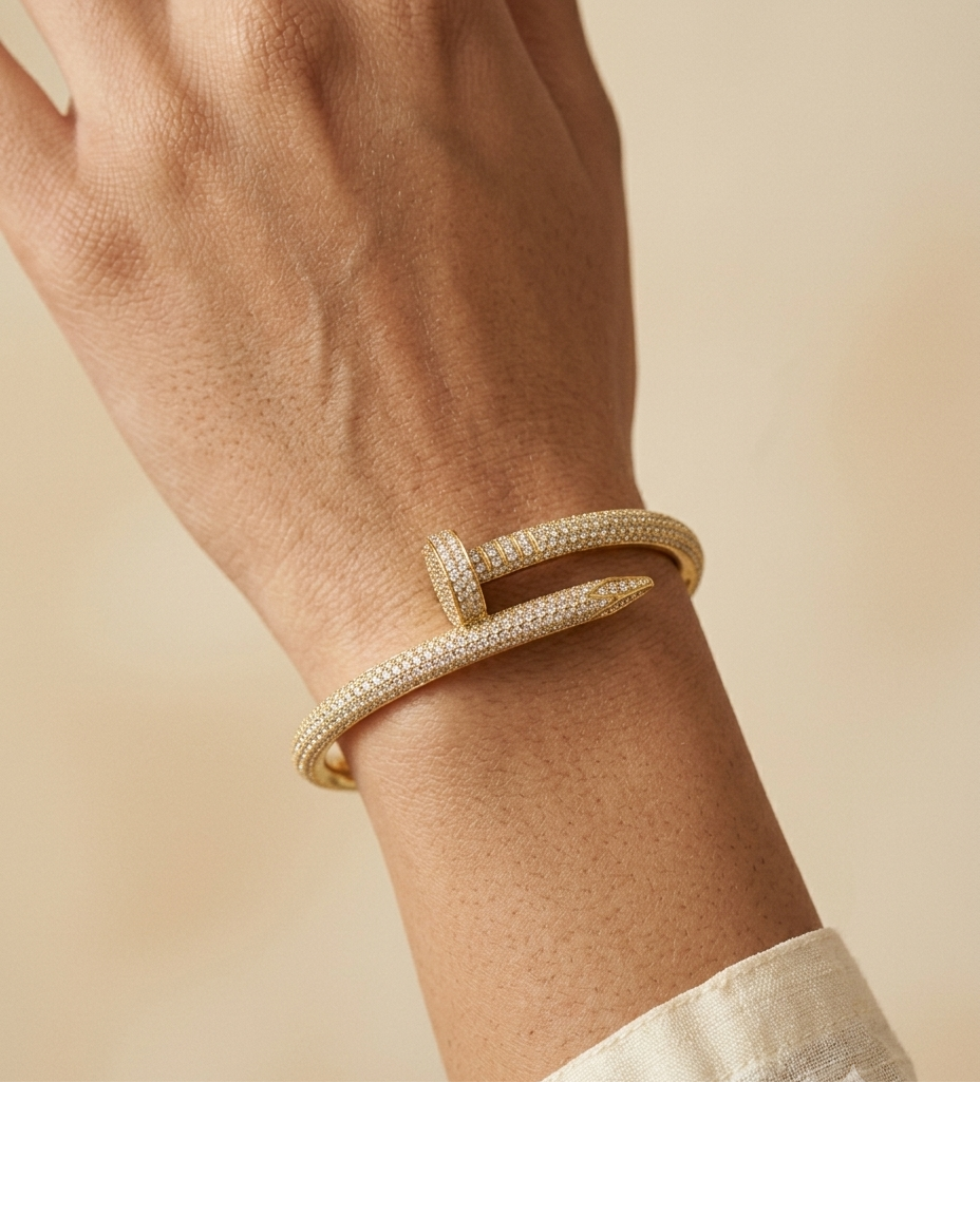 Crystal Studded Gold Open Cuff Bangle for Women