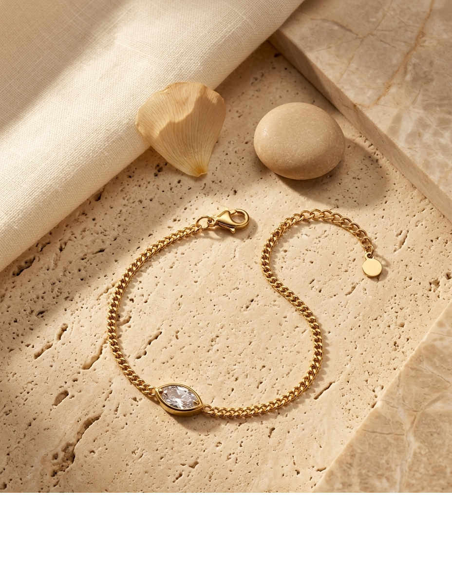 Solitaire Crystal Gold Chain Bracelet for Women