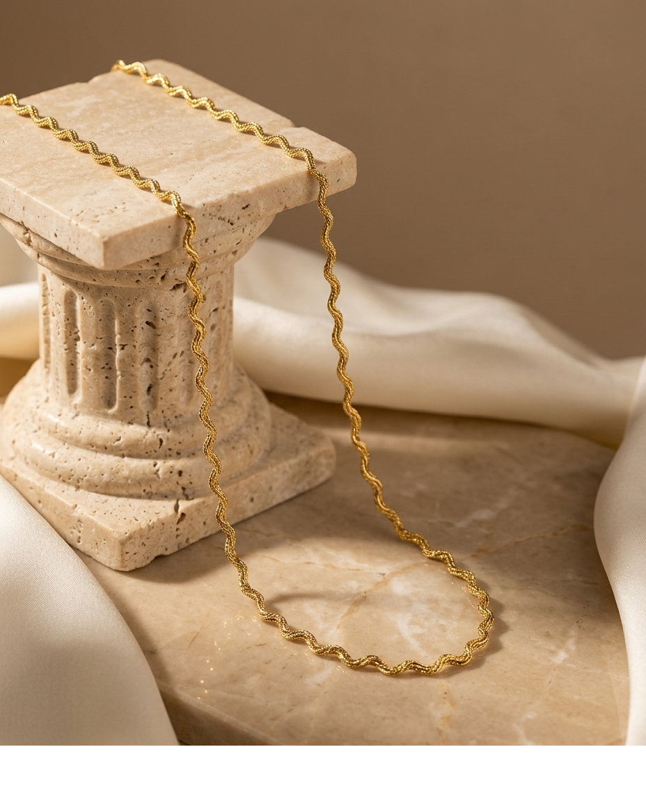 Gold Wave Chain Necklace for Women