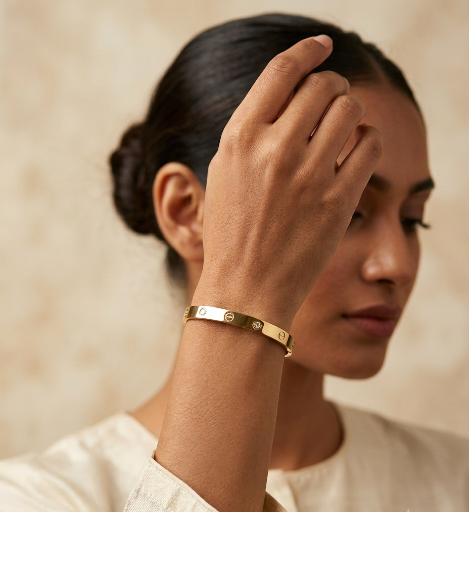 Gold Screw Motif Crystal Bangle Bracelet Set for Women