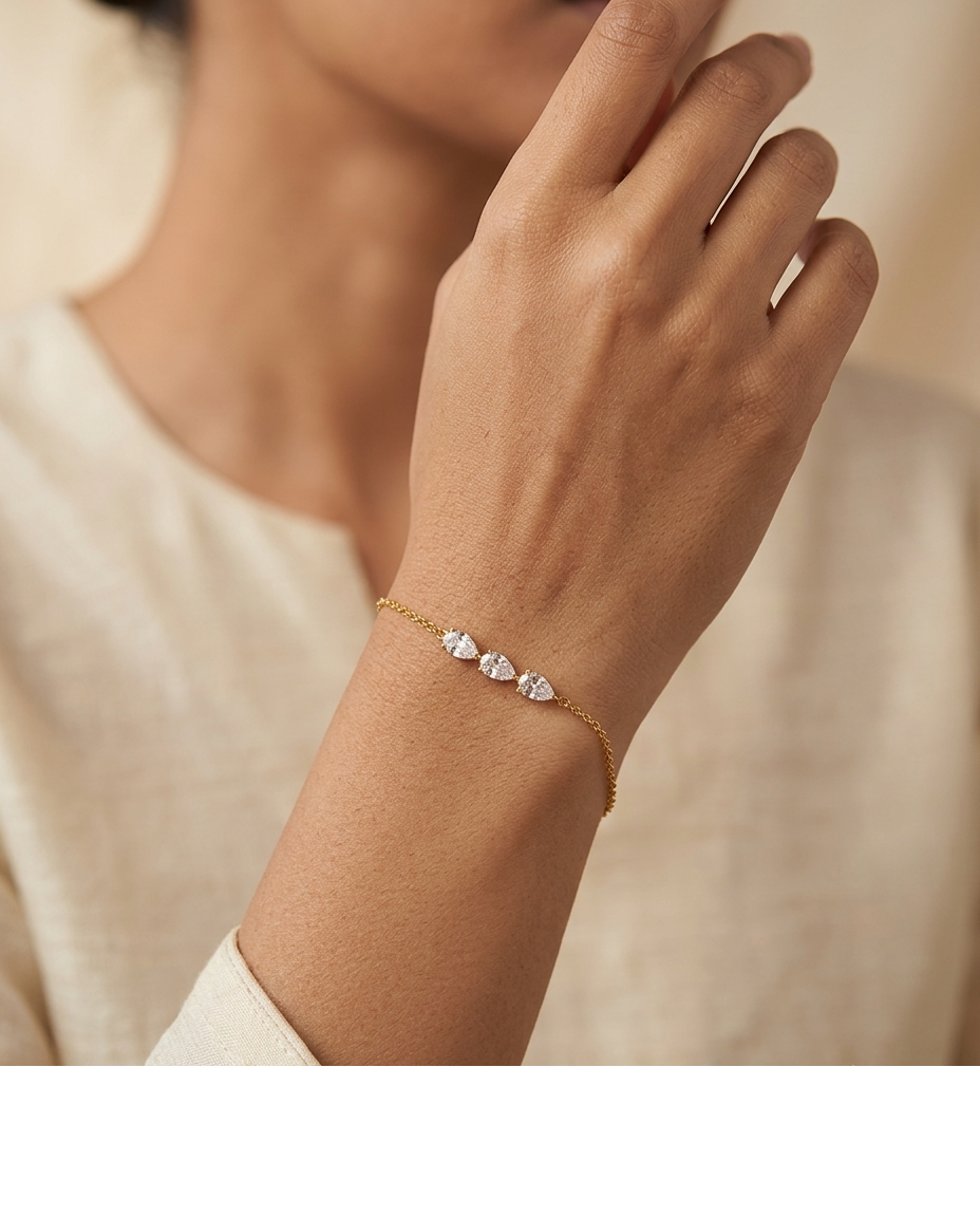 Triple Heart Crystal Gold Bracelet for Women