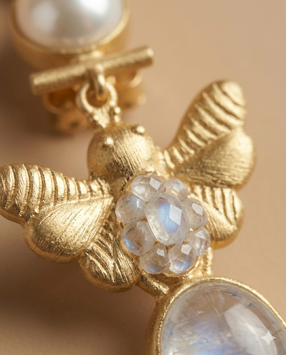 Pearl Bee Drop Earrings with Floral Stud for Women