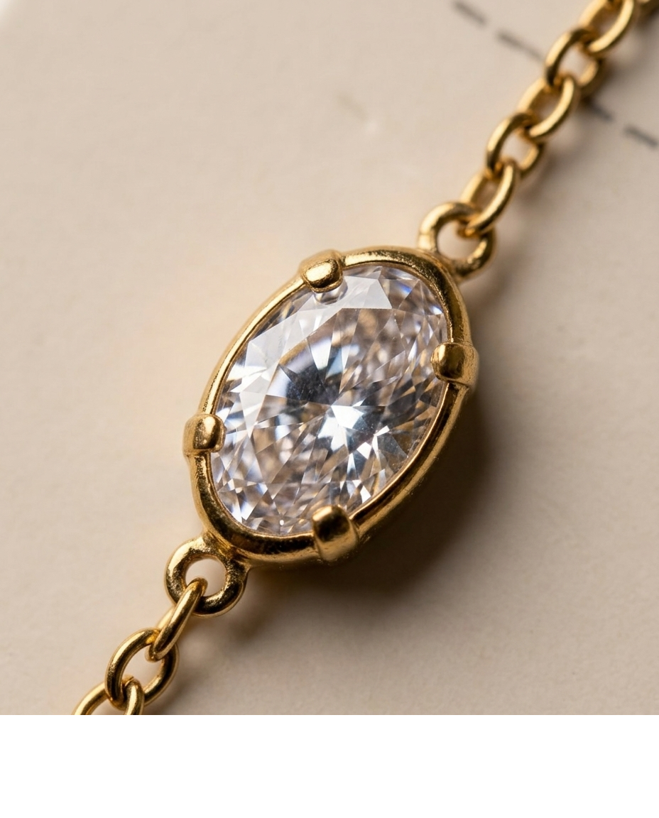 Solitaire Crystal Gold Chain Bracelet for Women