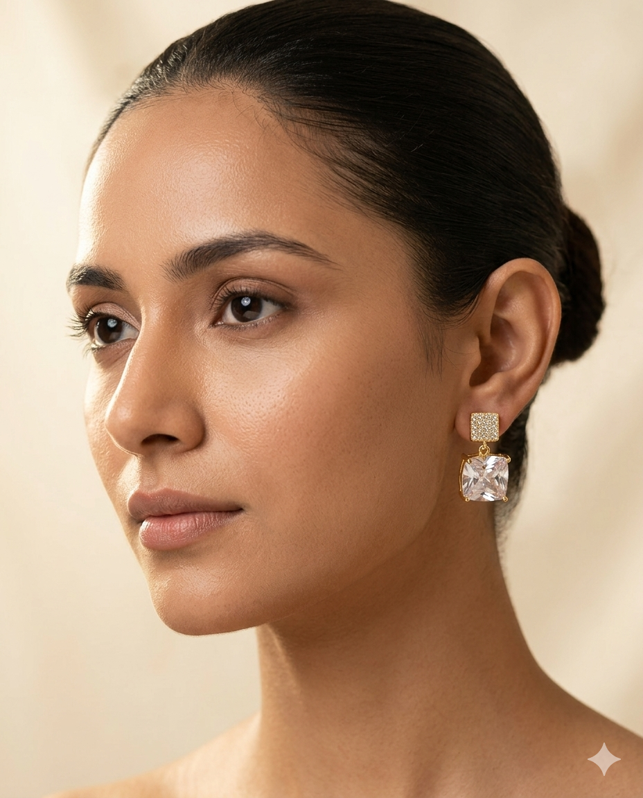 Celestia Princess Cut CZ Gold Plated Drop Earrings for Women