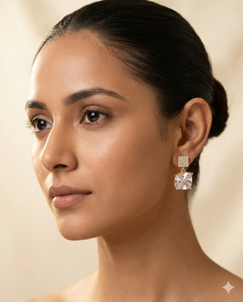 Celestia Princess Cut CZ Gold Plated Drop Earrings for Women