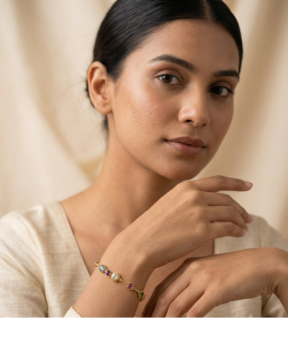 Multicolor Gemstone Gold Bracelet for Women