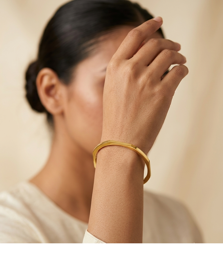 Minimalist Gold-Tone Geometric Bangle for Women