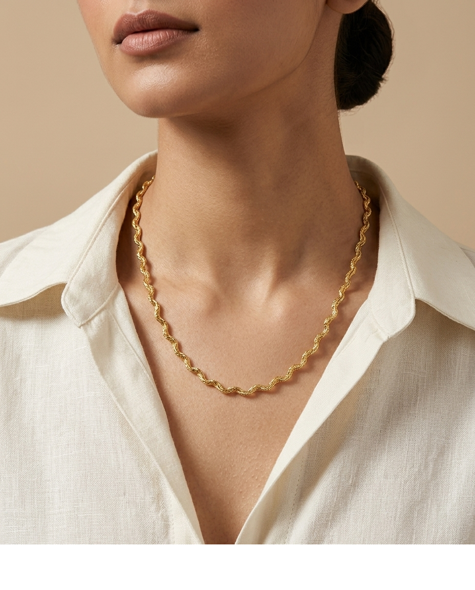 Gold Wave Chain Necklace for Women