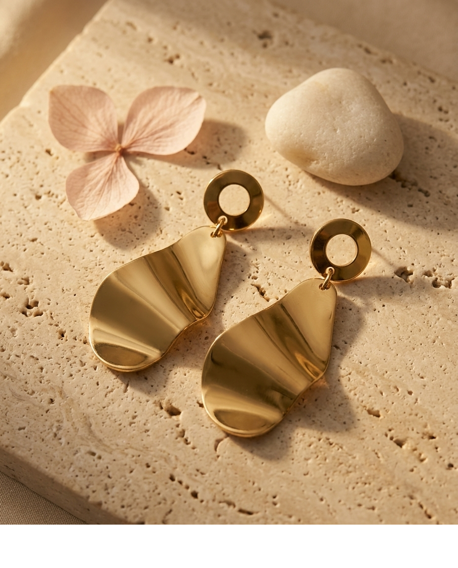 Aurora Wave Gold Plated Statement Drop Earrings for Women
