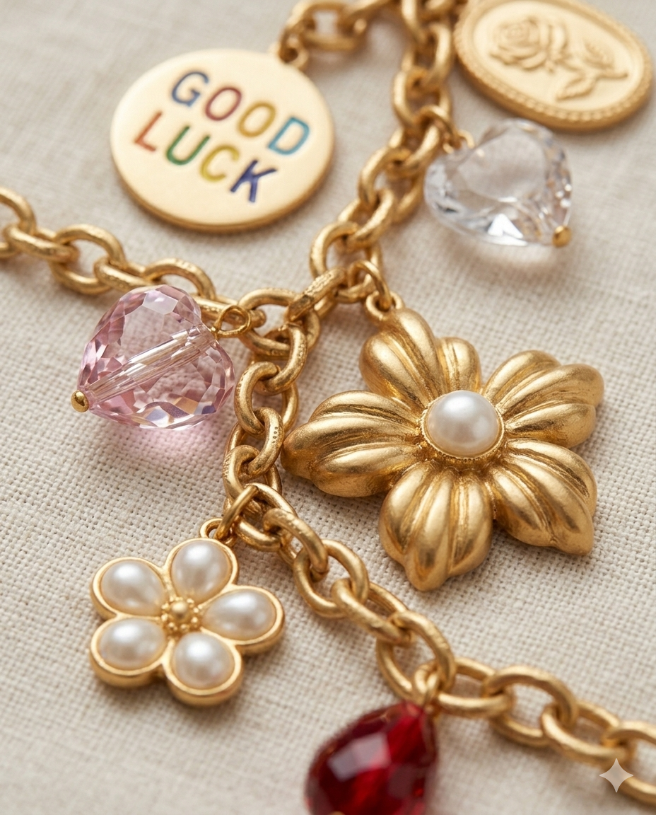 Lucky Bloom Multi-Charm Necklace with Floral Pendant