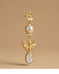 Pearl Bee Drop Earrings with Floral Stud for Women