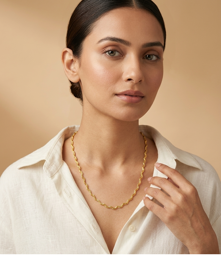 Gold Wave Chain Necklace for Women