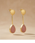 Pink Leaf Carved Gold Drop Earrings for Women