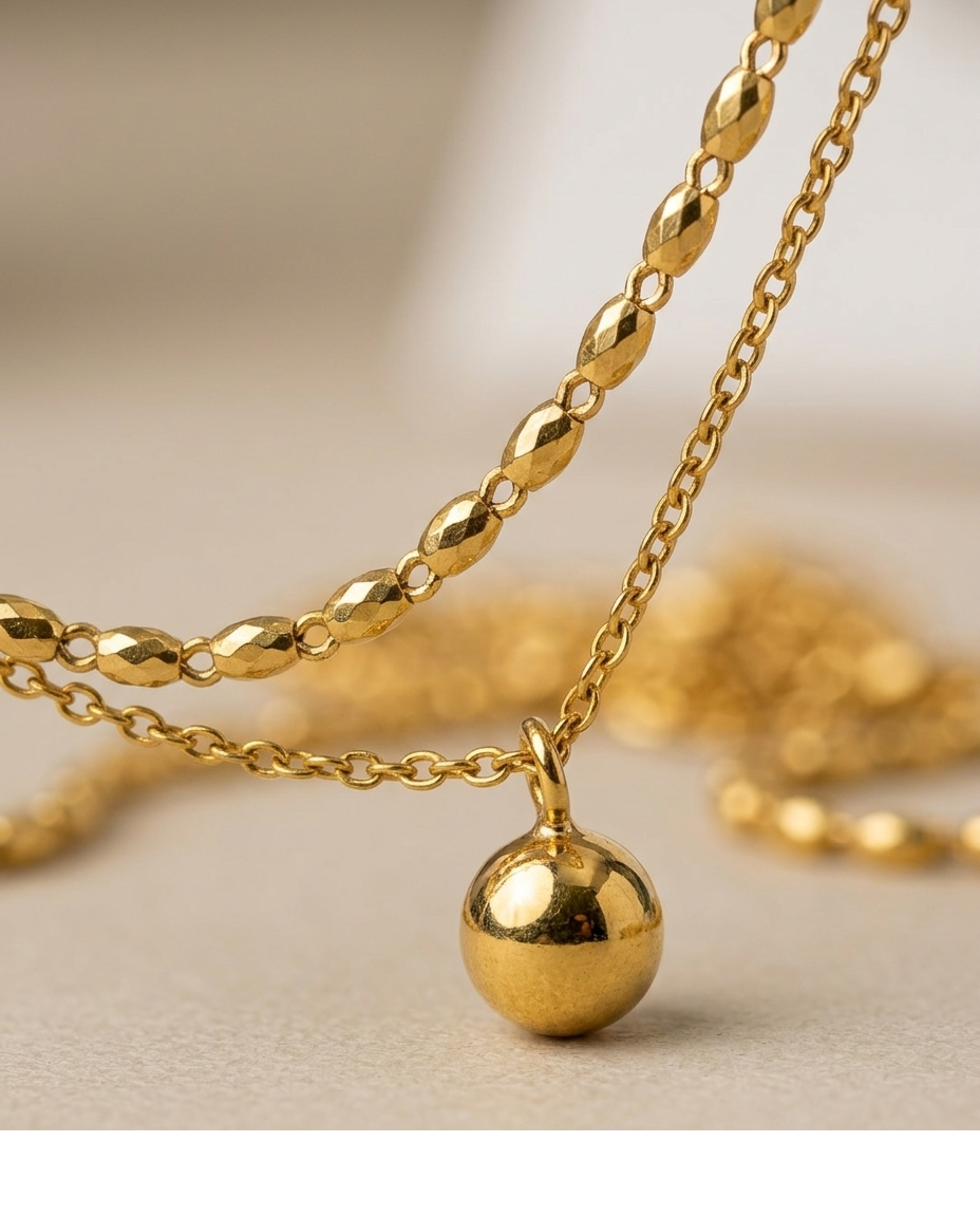 Gold-Tone Layered Beaded Ball Pendant Necklace for Women