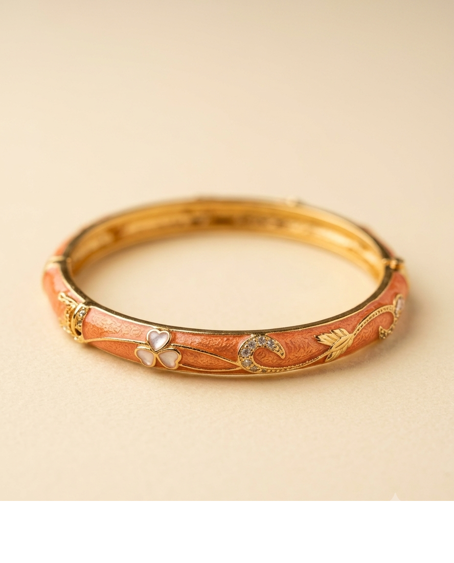 Gold-Tone Floral Embellished Designer Bangle for Women