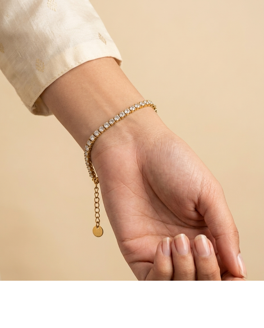 Gold-Tone Crystal Tennis Bracelet for Women