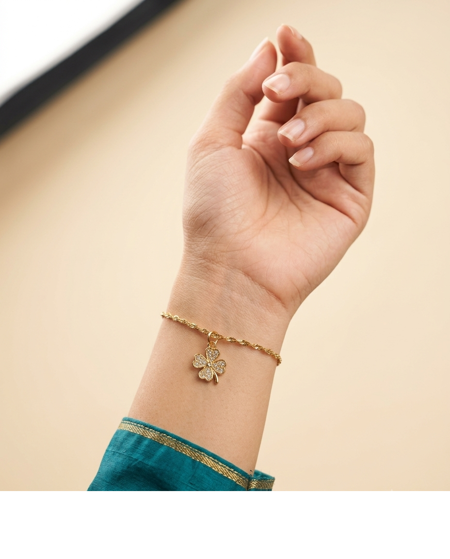 Gold-Tone Floral Charm Chain Bracelet for Women