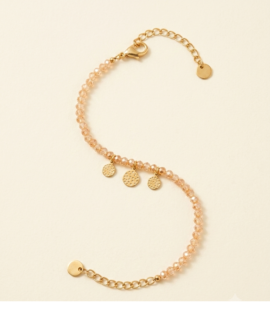 Crystal Bead Heart Charm Bracelet