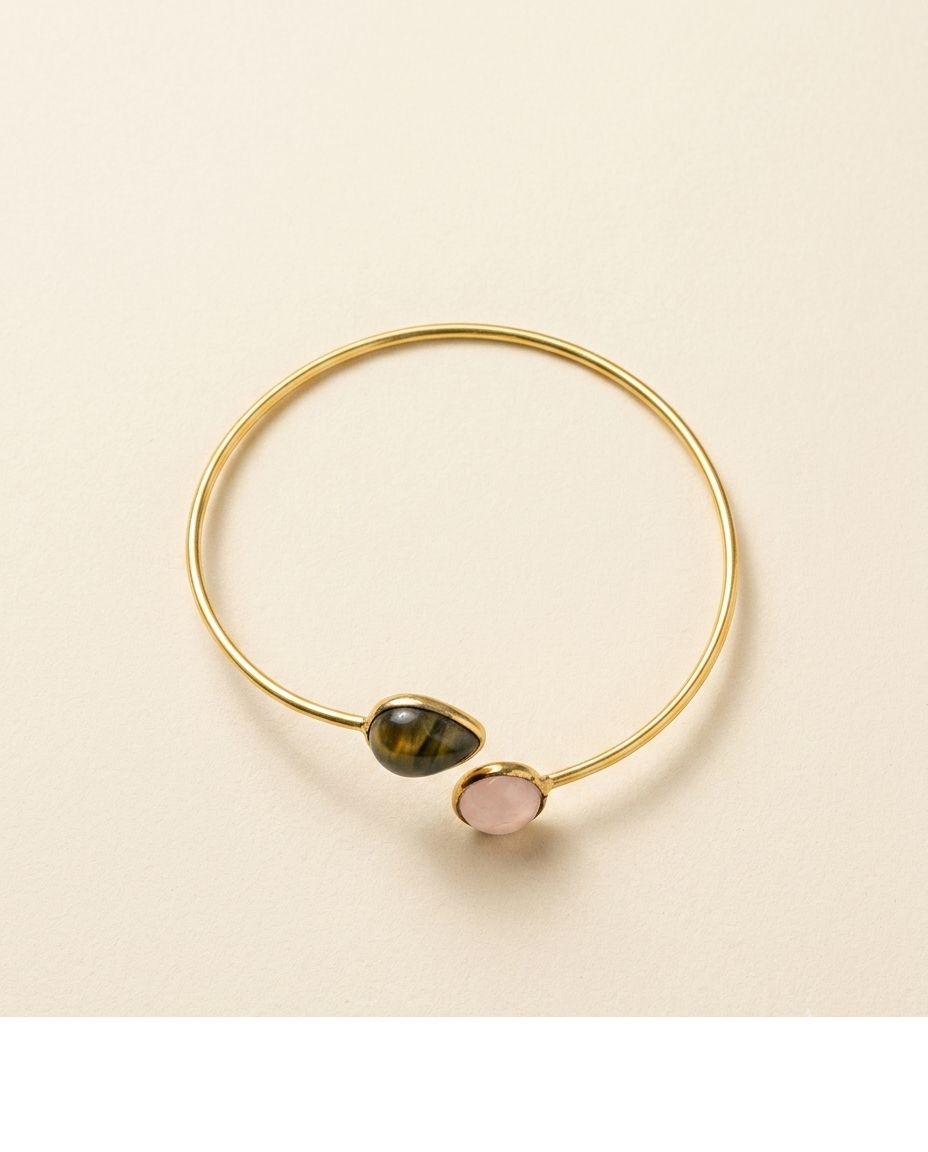 Dual Stone Gold Tone Minimalist Bracelet for Women