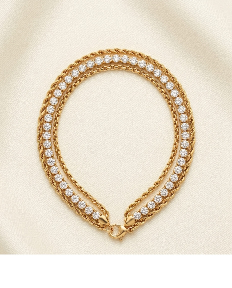 Double Chain Crystal Tennis Bracelet