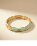 Gold-Tone Turquoise Enamel Floral Designer Bangle for Women