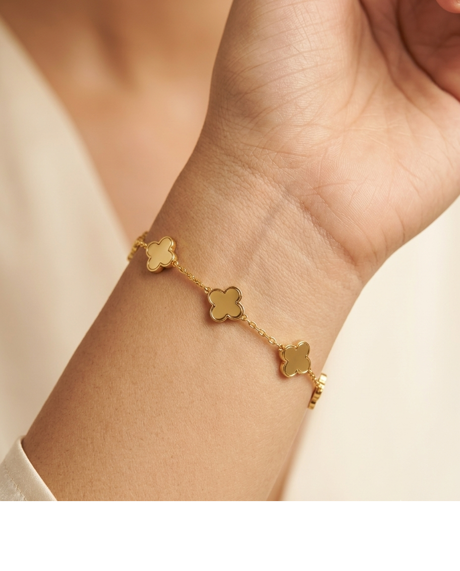 Gold-Tone Floral Square Charm Bracelet for Women