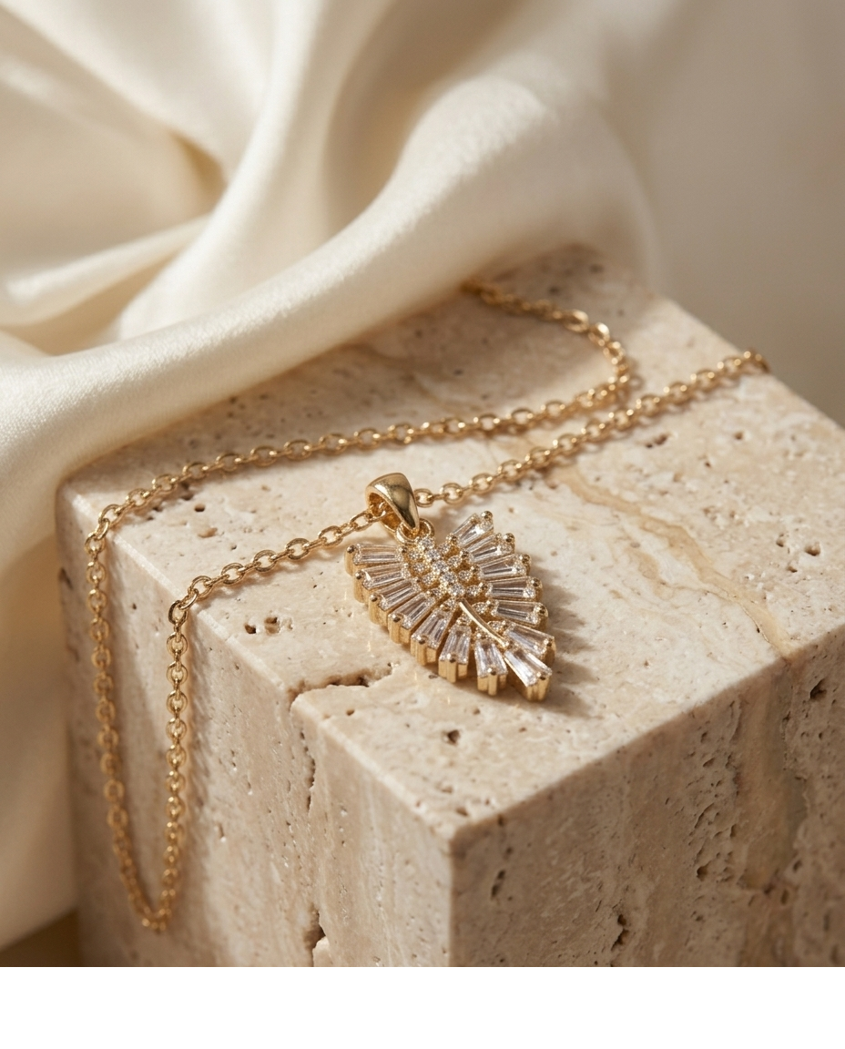 Radiant Leaf Crystal Pendant Necklace