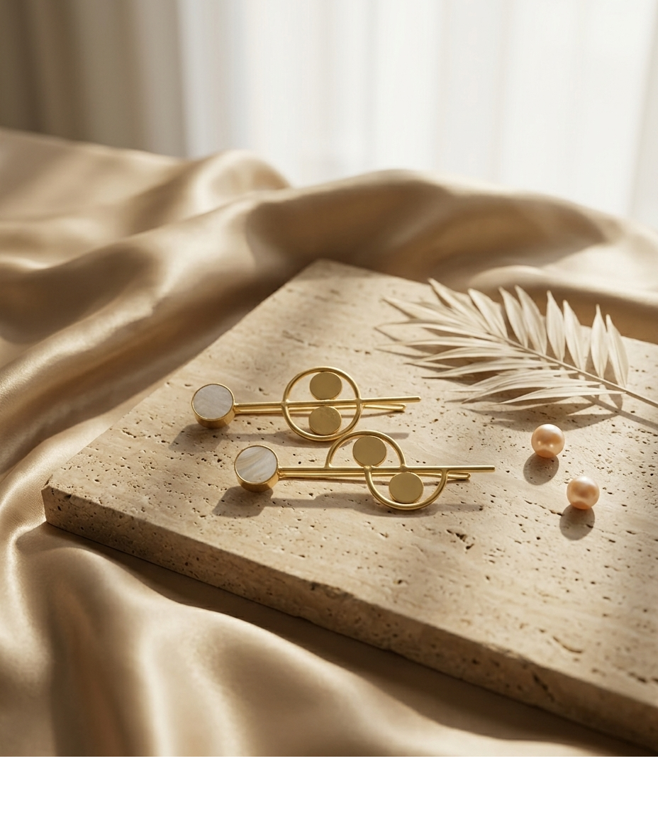 Geometric Mother of Pearl Gold Earrings for Women