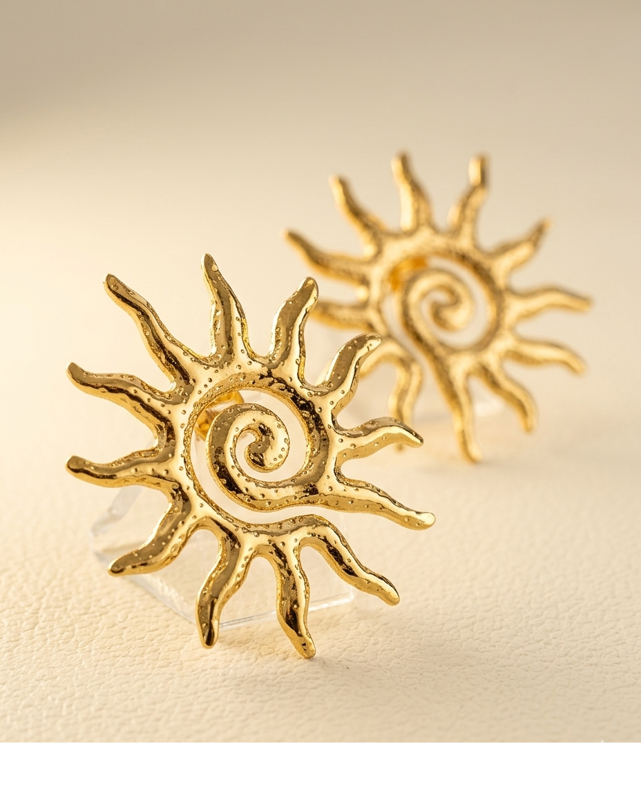Gold Sun Spiral Statement Earrings for Women
