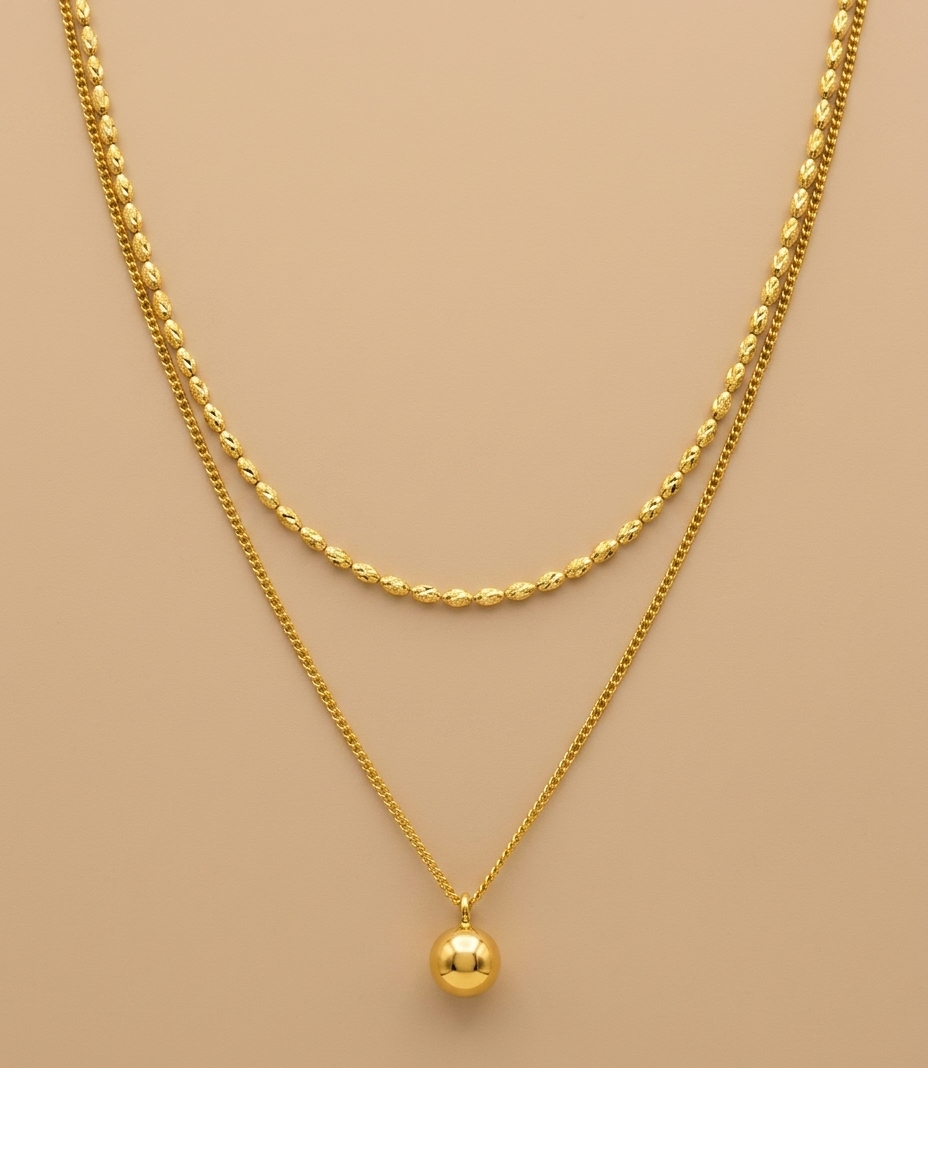 Gold-Tone Layered Beaded Ball Pendant Necklace for Women