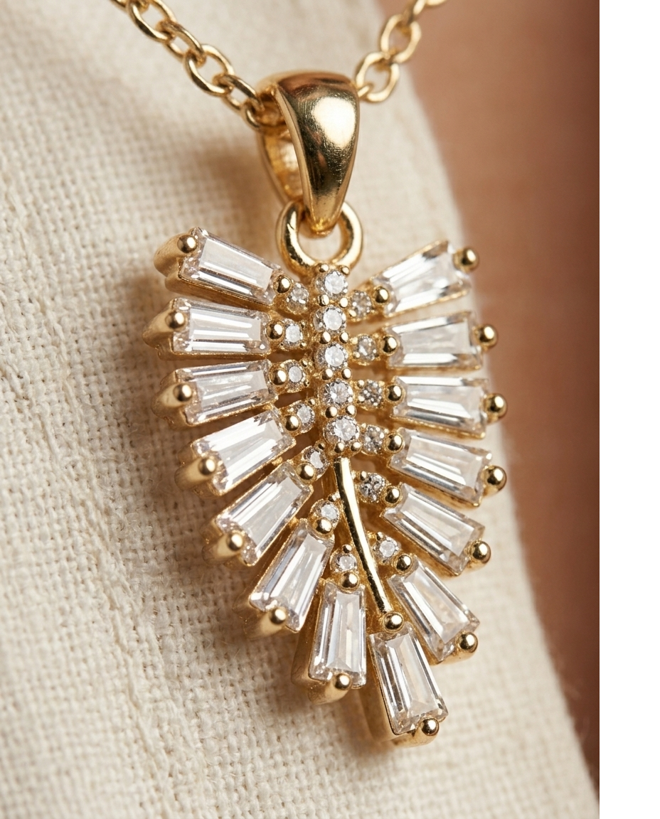 Radiant Leaf Crystal Pendant Necklace
