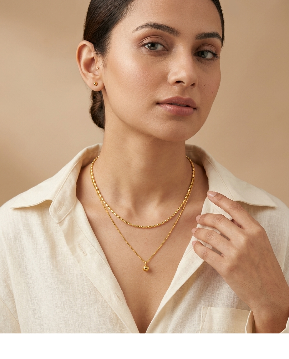 Gold-Tone Layered Beaded Ball Pendant Necklace for Women