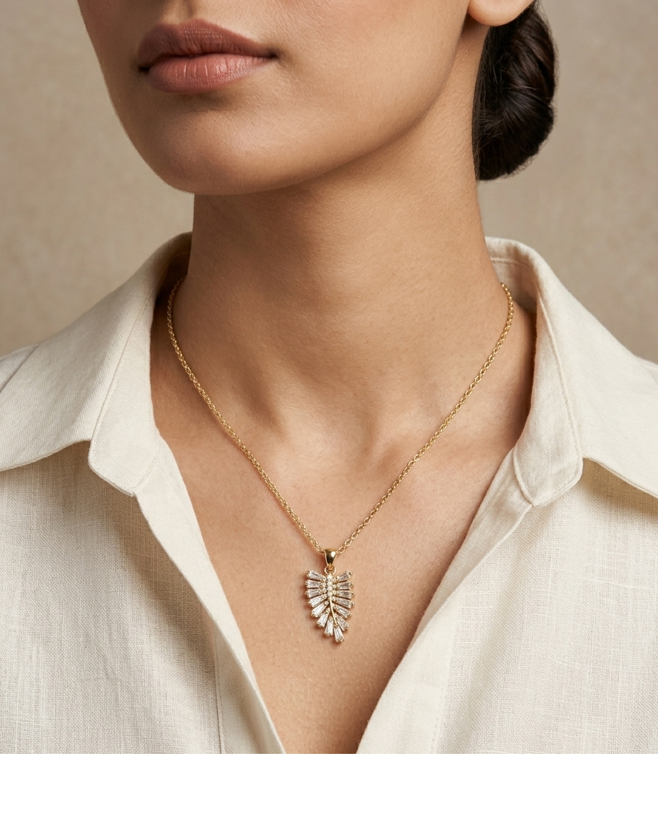 Radiant Leaf Crystal Pendant Necklace