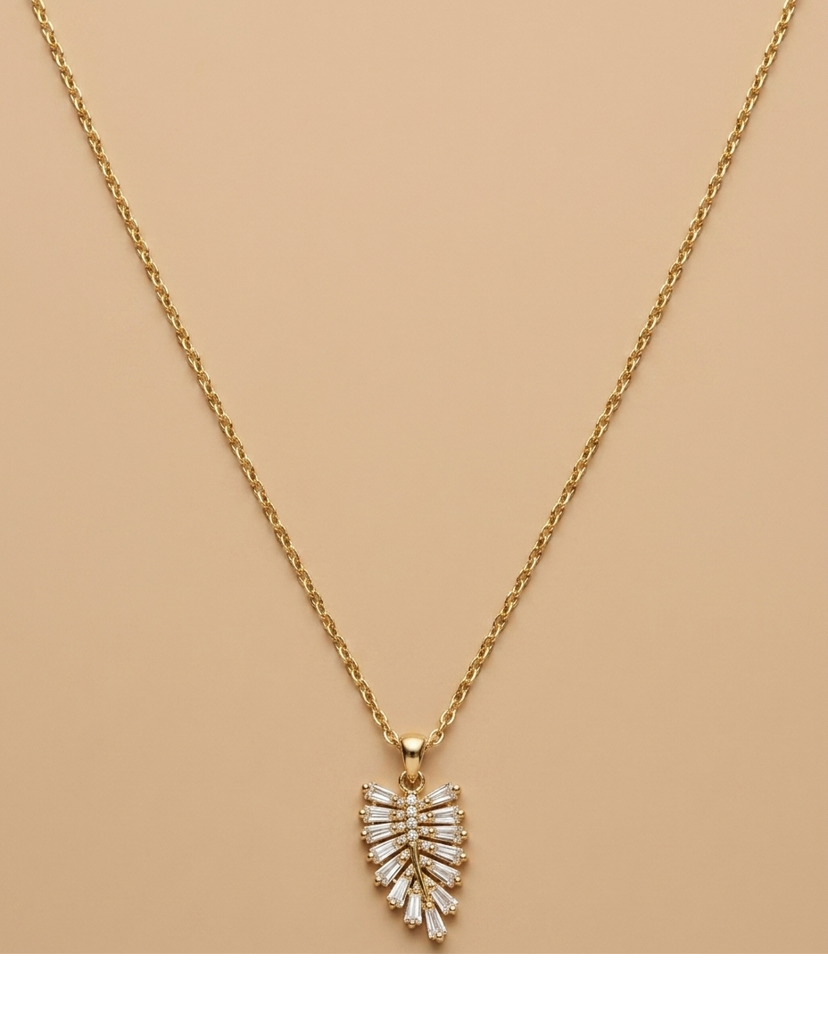 Radiant Leaf Crystal Pendant Necklace