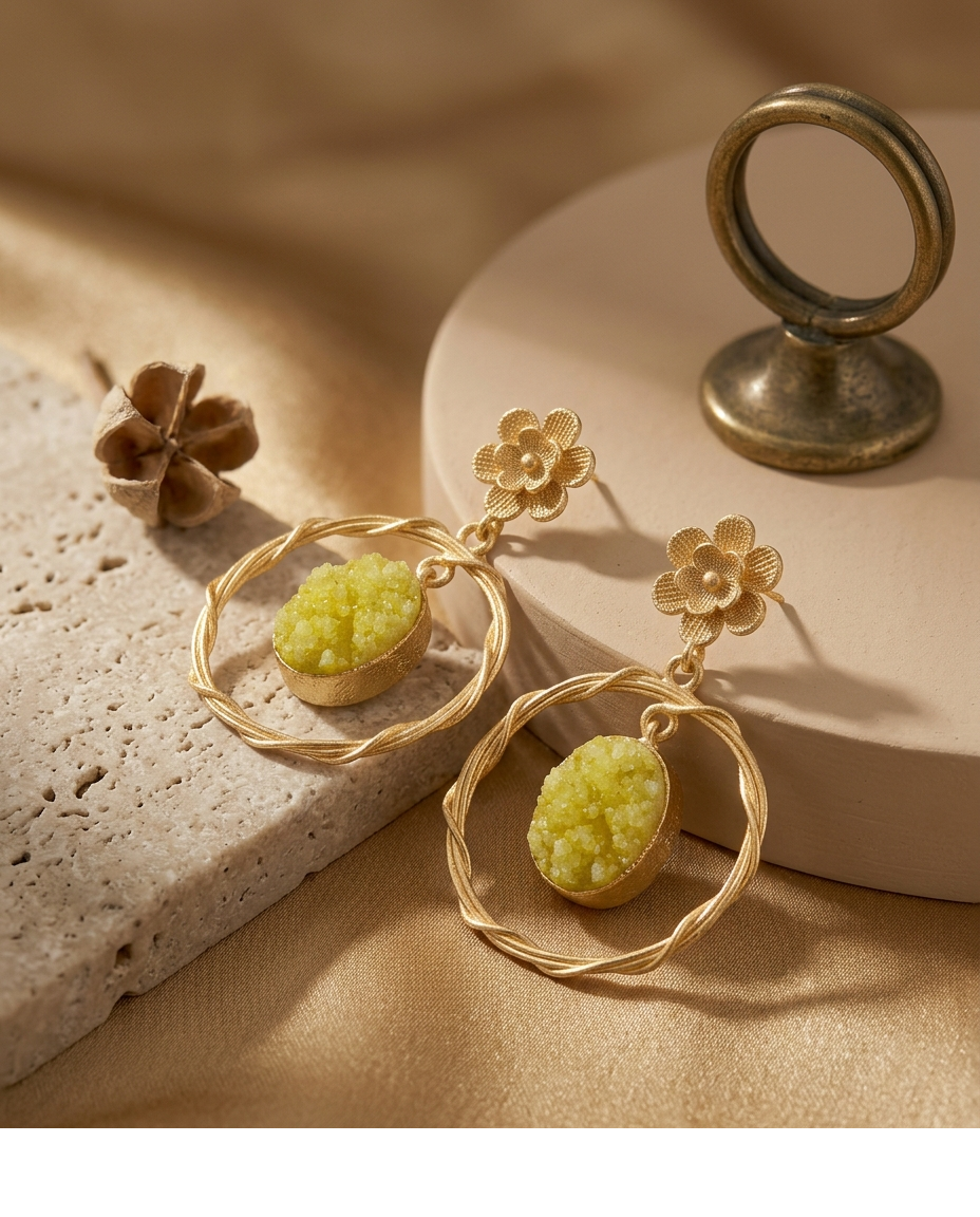 Lime Green Crystal Hoop Drop Earrings for Women