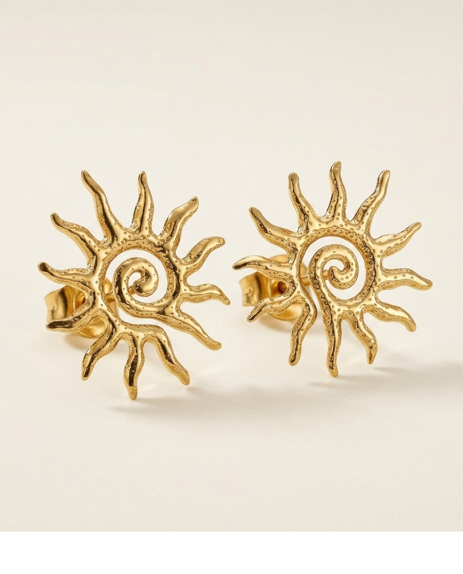 Gold Sun Spiral Statement Earrings for Women