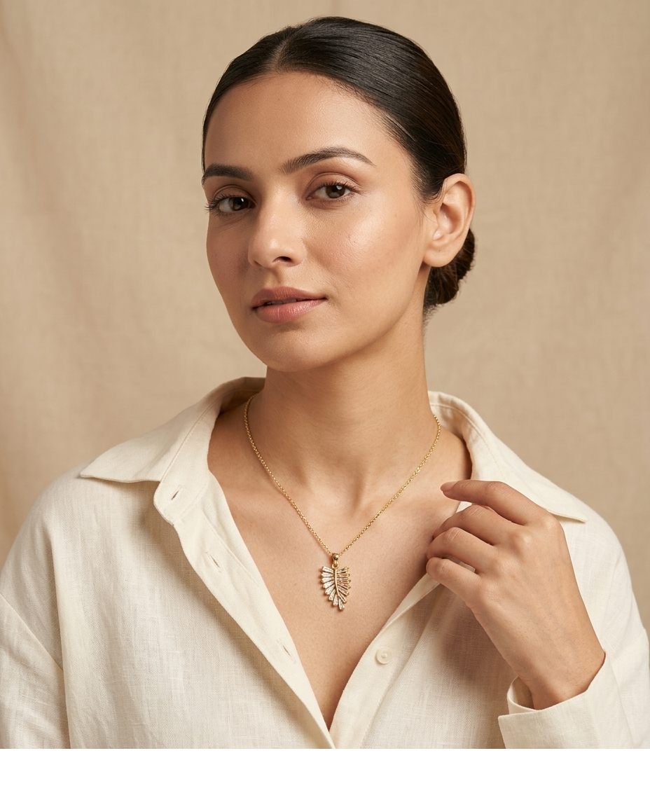Radiant Leaf Crystal Pendant Necklace