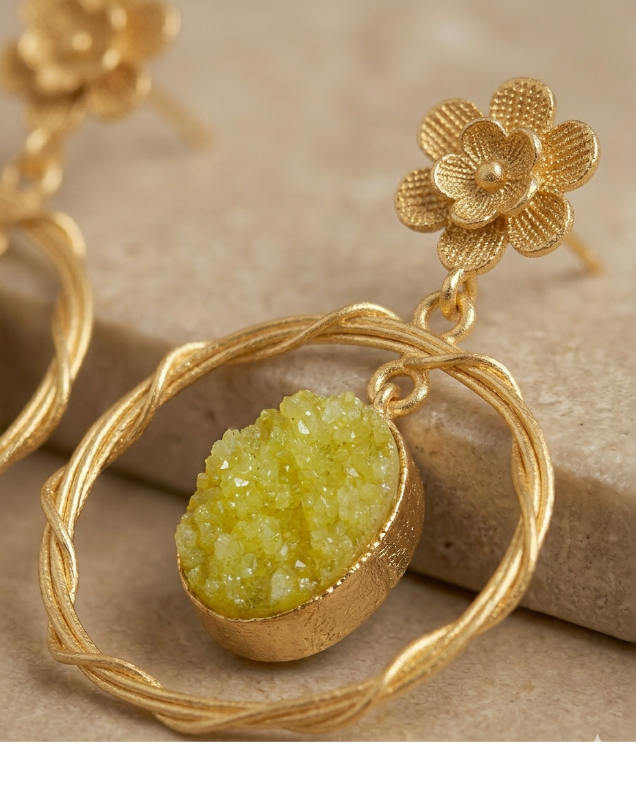 Lime Green Crystal Hoop Drop Earrings for Women