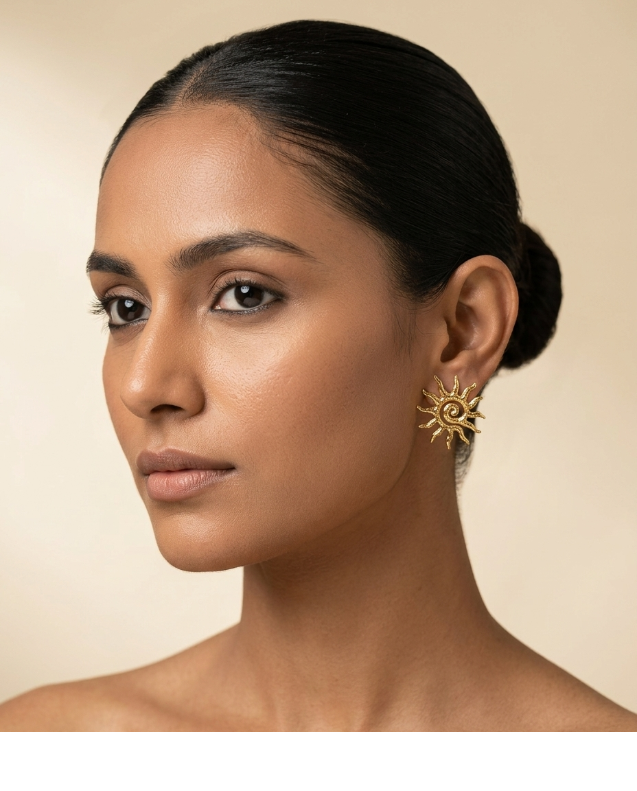 Gold Sun Spiral Statement Earrings for Women