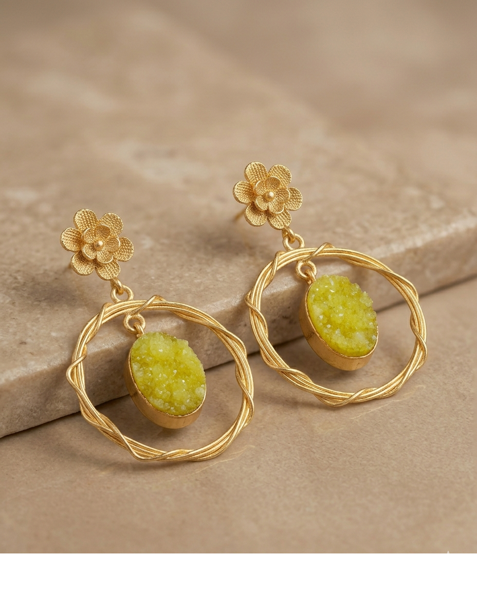 Lime Green Crystal Hoop Drop Earrings for Women