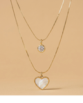 Gold-Tone Heart Mother of Pearl & Solitaire Pendant Necklace for Women