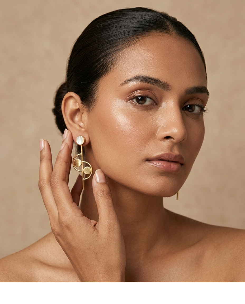 Geometric Mother of Pearl Gold Earrings for Women