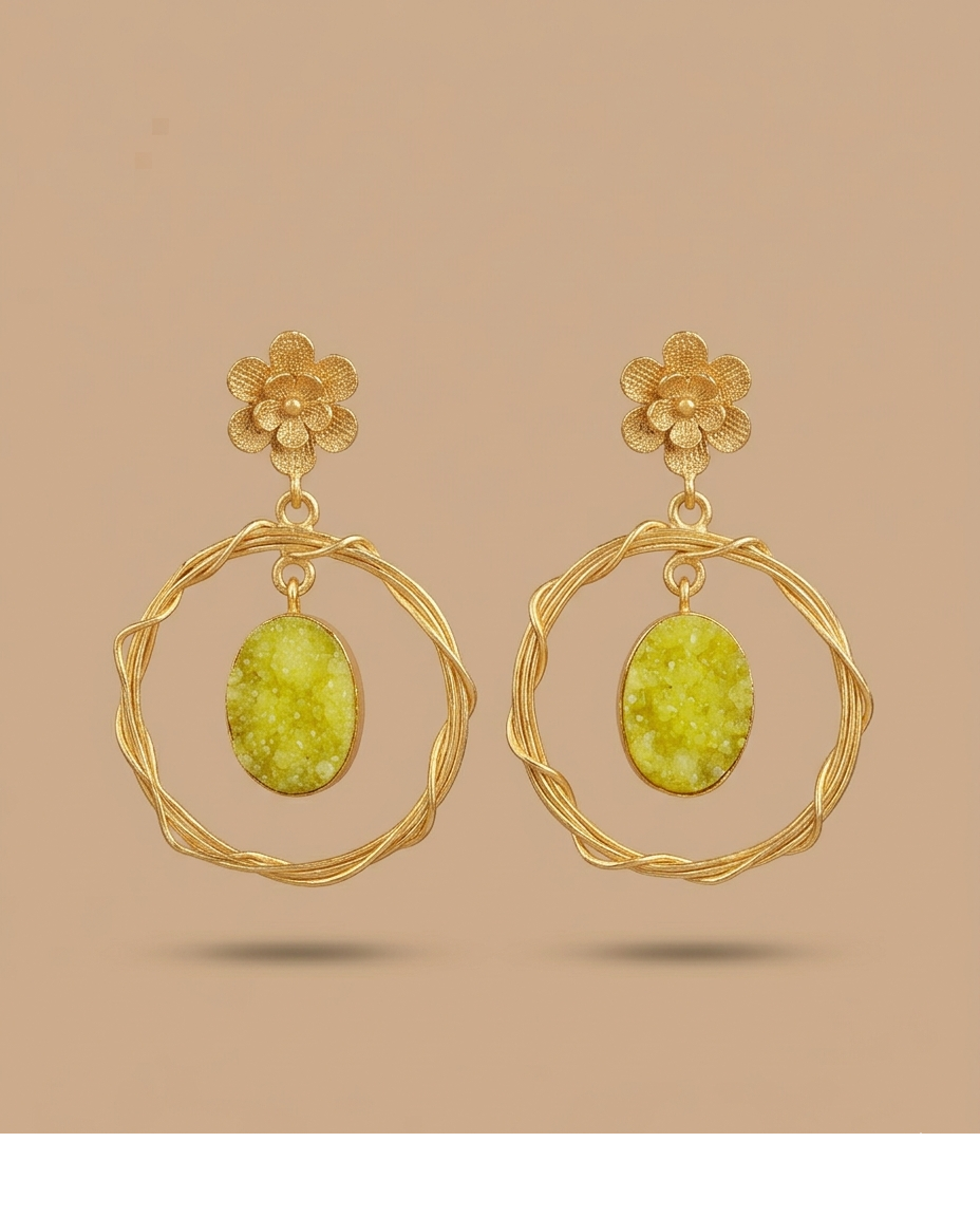 Lime Green Crystal Hoop Drop Earrings for Women