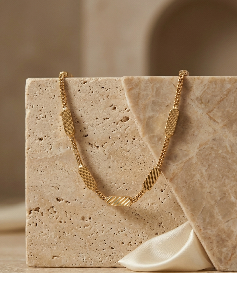 Golden Geometric Bar Station Necklace for Women